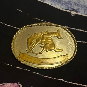 Vintage German Metal Bull Rider Belt Buckle